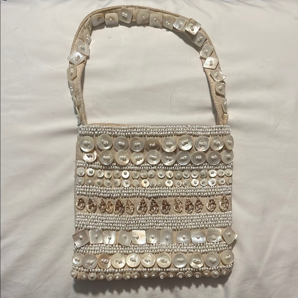 Elegant Cream Beaded Women's Bag